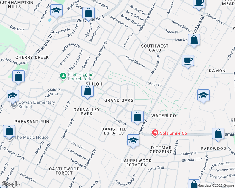 map of restaurants, bars, coffee shops, grocery stores, and more near 2205 Hazen Lane in Austin
