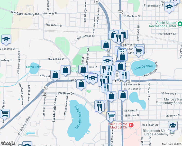 map of restaurants, bars, coffee shops, grocery stores, and more near 426 Northwest Madison Street in Lake City