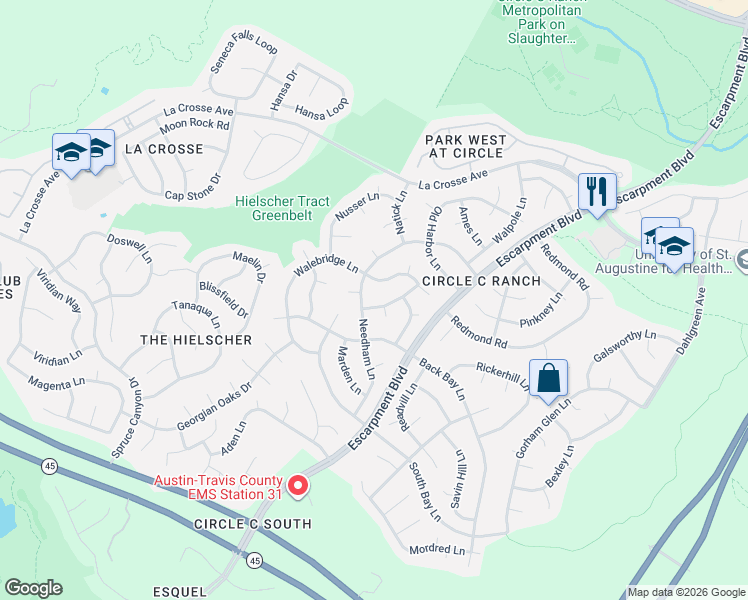 map of restaurants, bars, coffee shops, grocery stores, and more near 6420 Wareham Lane in Austin