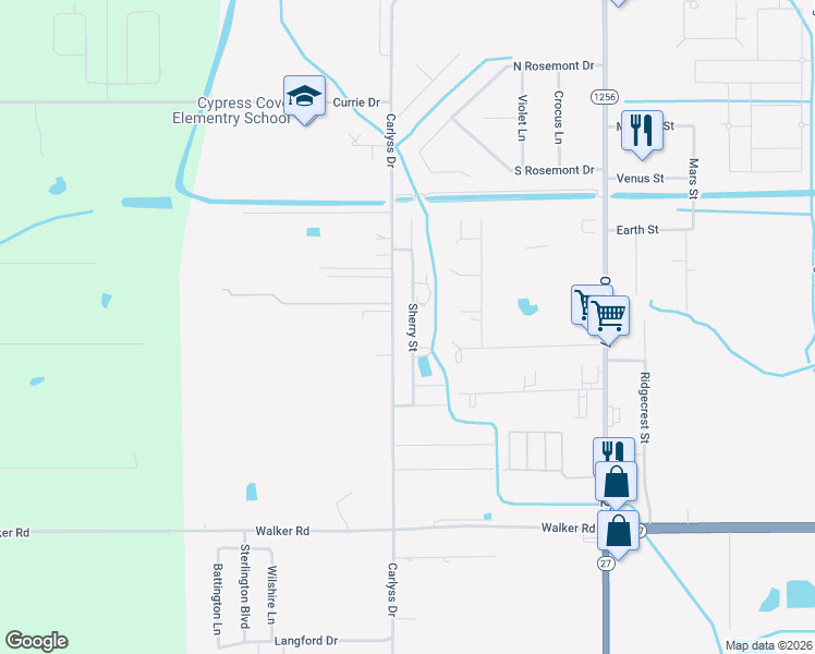map of restaurants, bars, coffee shops, grocery stores, and more near 4102 Sherry Street in Sulphur