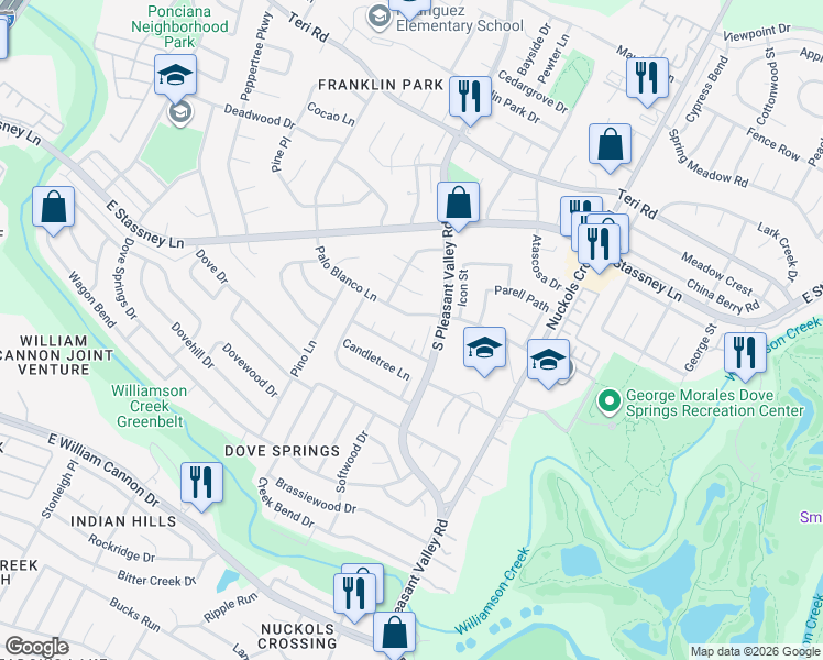 map of restaurants, bars, coffee shops, grocery stores, and more near 5702 Creekbranch Cove in Austin