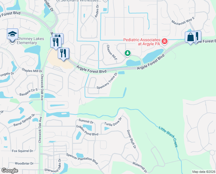 map of restaurants, bars, coffee shops, grocery stores, and more near 8250 Spencers Trace Drive in Jacksonville
