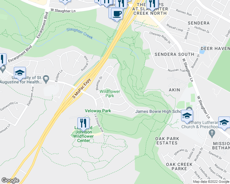 map of restaurants, bars, coffee shops, grocery stores, and more near 4932 Tiger Lily Way in Austin