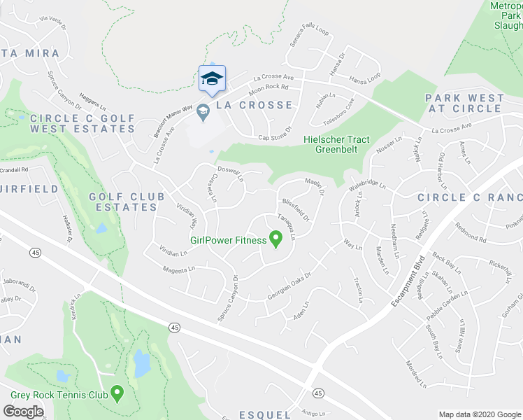 map of restaurants, bars, coffee shops, grocery stores, and more near 7212 Tanaqua Lane in Austin