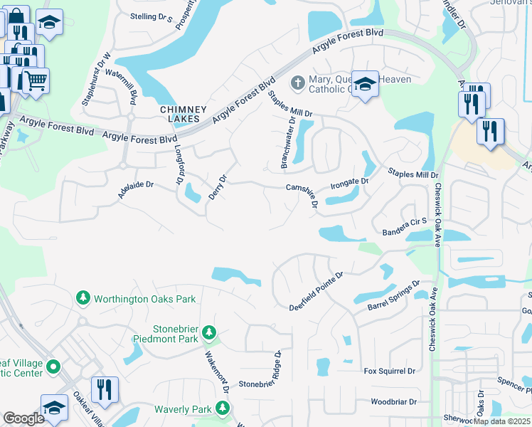 map of restaurants, bars, coffee shops, grocery stores, and more near 8580 Catsby Court in Jacksonville