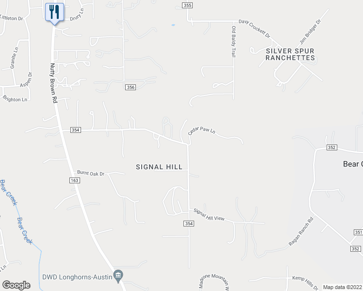 map of restaurants, bars, coffee shops, grocery stores, and more near 10711 Signal Hill Road in Austin