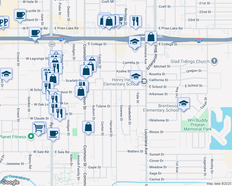 map of restaurants, bars, coffee shops, grocery stores, and more near 3708 Kirkman Street in Lake Charles