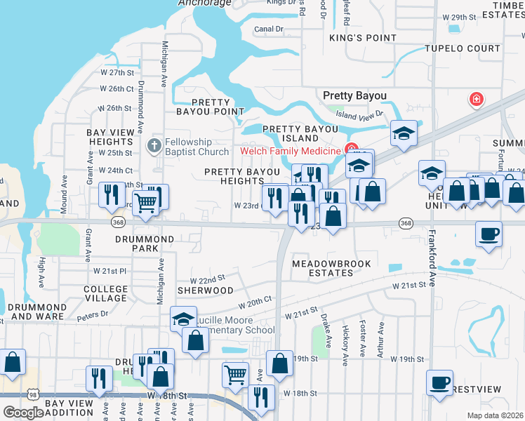 map of restaurants, bars, coffee shops, grocery stores, and more near 23RD Cody Lane in Panama City