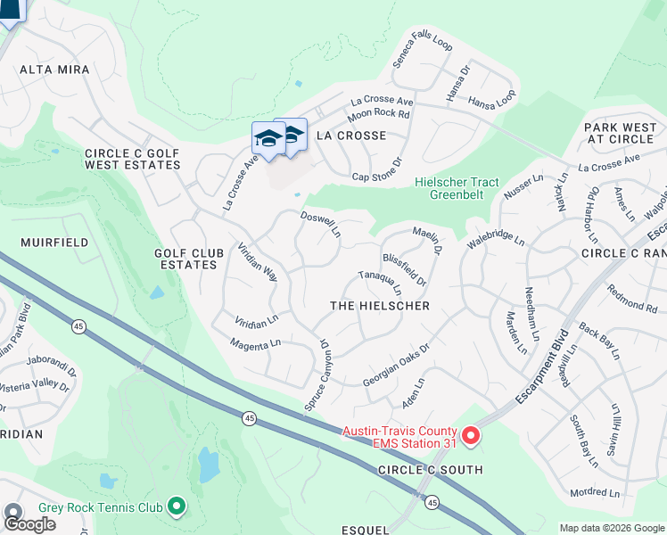 map of restaurants, bars, coffee shops, grocery stores, and more near 7104 Doswell Lane in Austin
