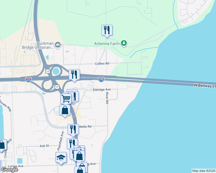 map of restaurants, bars, coffee shops, grocery stores, and more near 26 River Road in Orange Park