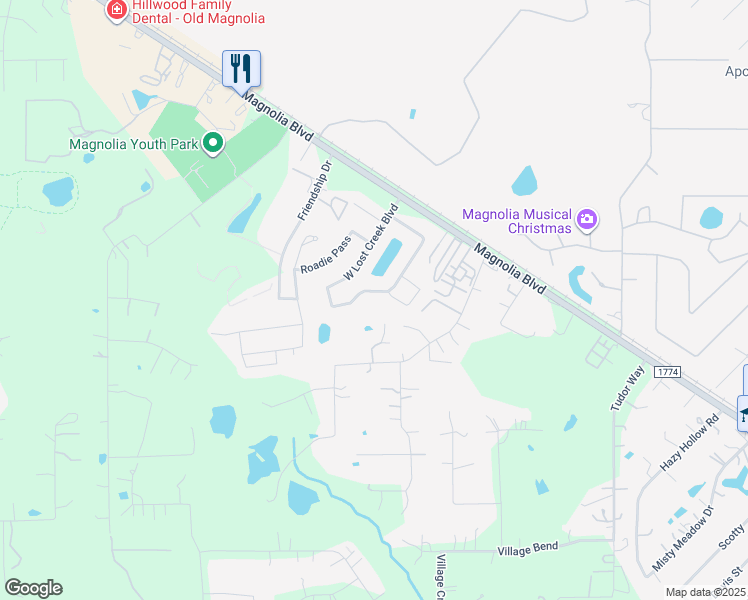 map of restaurants, bars, coffee shops, grocery stores, and more near 38215 South Lost Creek Boulevard in Magnolia