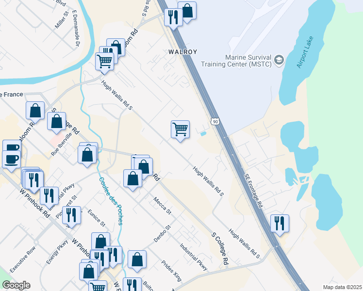 map of restaurants, bars, coffee shops, grocery stores, and more near 1103 Hugh Wallis Road South in Lafayette