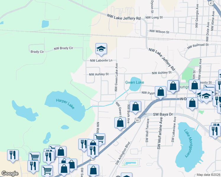 map of restaurants, bars, coffee shops, grocery stores, and more near 603 Northwest Holiday Drive in Lake City