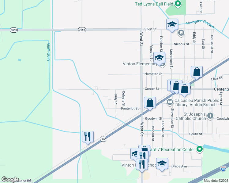 map of restaurants, bars, coffee shops, grocery stores, and more near 1302 Judy St in Vinton