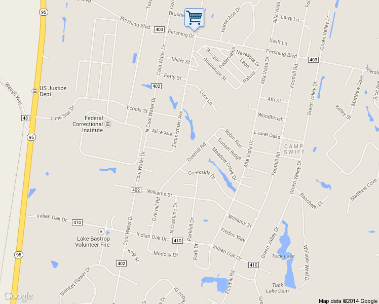 map of restaurants, bars, coffee shops, grocery stores, and more near 244 Overhill Rd in Bastrop