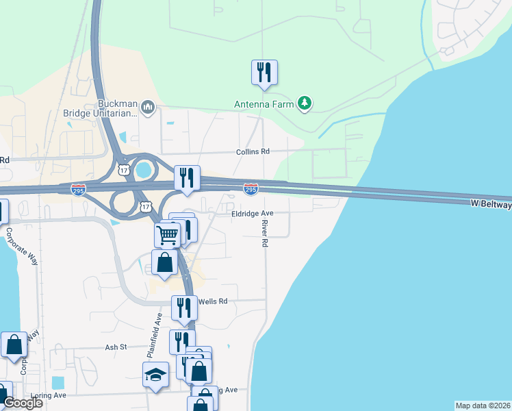 map of restaurants, bars, coffee shops, grocery stores, and more near 26 River Road in Orange Park