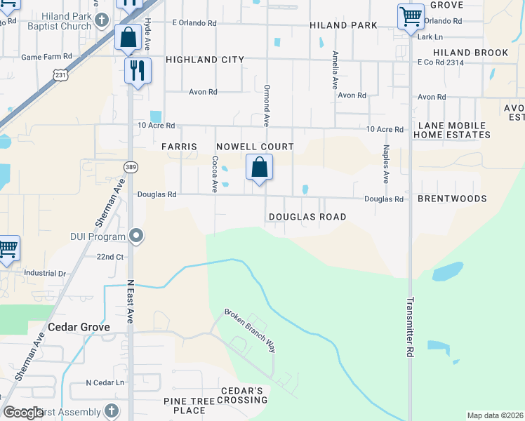 map of restaurants, bars, coffee shops, grocery stores, and more near 2325 Ormond Avenue in Panama City