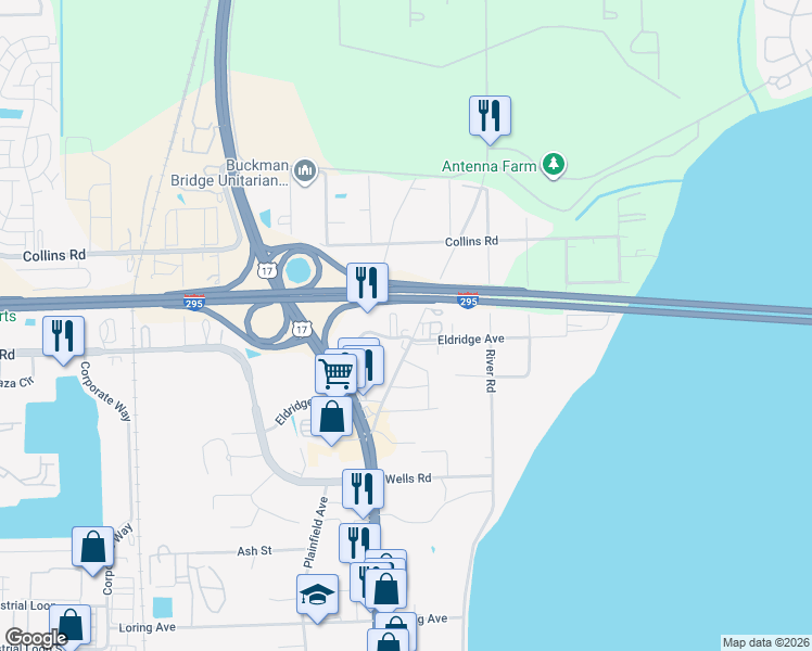map of restaurants, bars, coffee shops, grocery stores, and more near 4256 Eldridge Loop in Orange Park