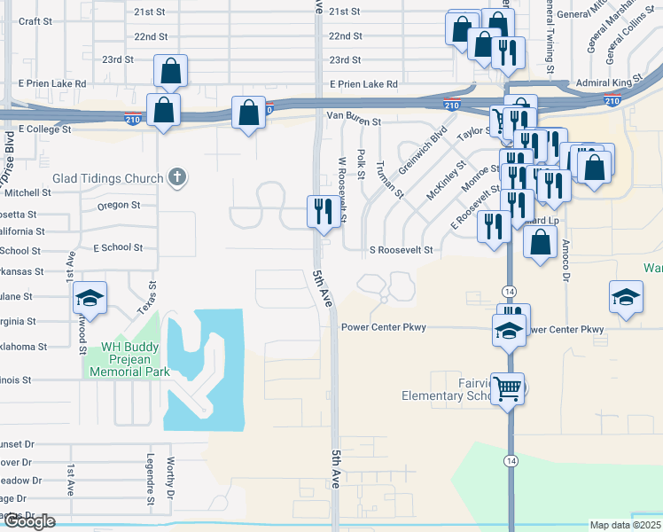 map of restaurants, bars, coffee shops, grocery stores, and more near 3701 5th Ave in Lake Charles
