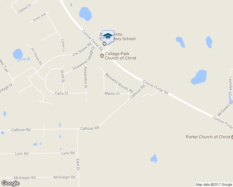 map of restaurants, bars, coffee shops, grocery stores, and more near 15235 Martin Drive in Conroe