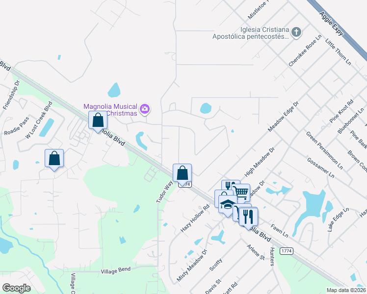map of restaurants, bars, coffee shops, grocery stores, and more near 30723 Meadow Wood Drive in Magnolia