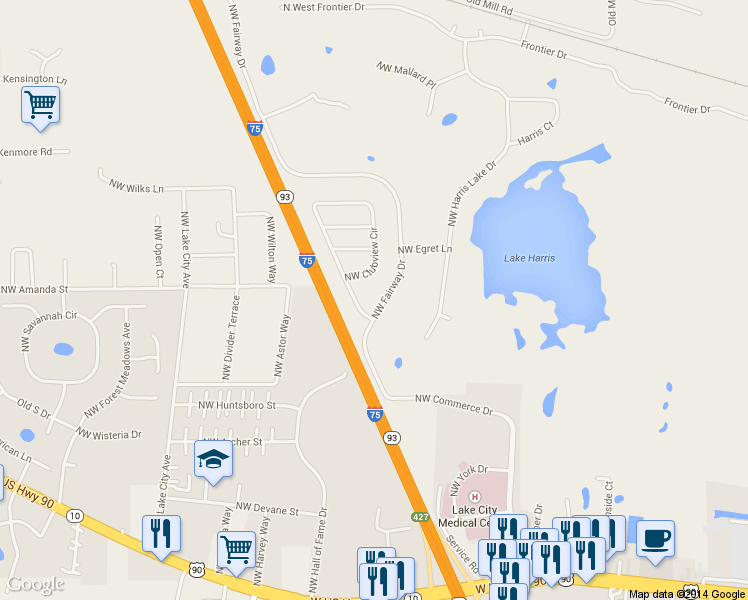 map of restaurants, bars, coffee shops, grocery stores, and more near 364 Northwest Fairway Drive in Lake City