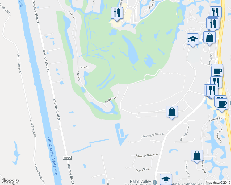map of restaurants, bars, coffee shops, grocery stores, and more near 124 Stadium Court in Ponte Vedra Beach
