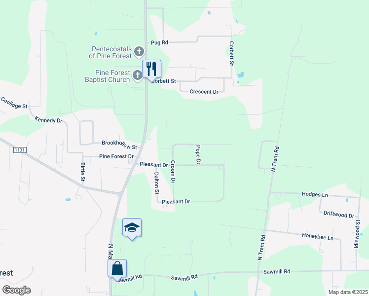 map of restaurants, bars, coffee shops, grocery stores, and more near 450 Tolbert Lane in Vidor