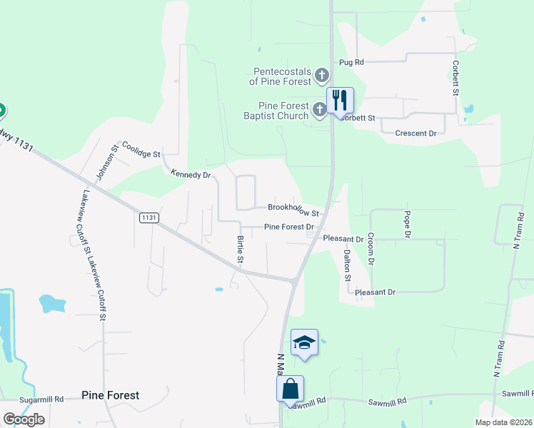 map of restaurants, bars, coffee shops, grocery stores, and more near 225 Pine Forest Drive in Vidor
