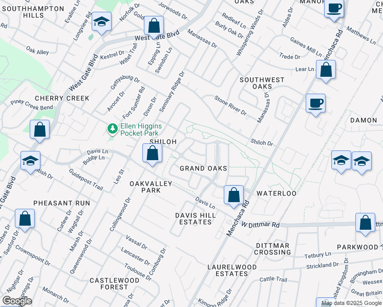 map of restaurants, bars, coffee shops, grocery stores, and more near 2205 Hazen Lane in Austin