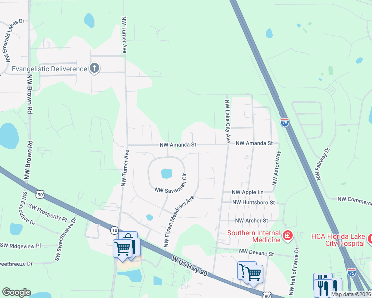 map of restaurants, bars, coffee shops, grocery stores, and more near 4073 Northwest River Sebastian Lane in Lake City