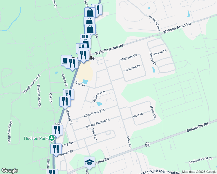 map of restaurants, bars, coffee shops, grocery stores, and more near 24 Country Way in Crawfordville