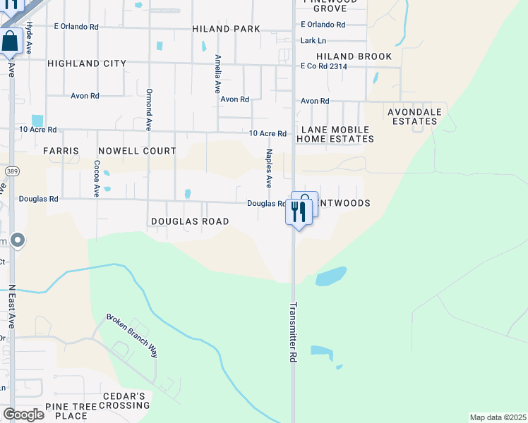 map of restaurants, bars, coffee shops, grocery stores, and more near 3404 Douglas Road in Panama City