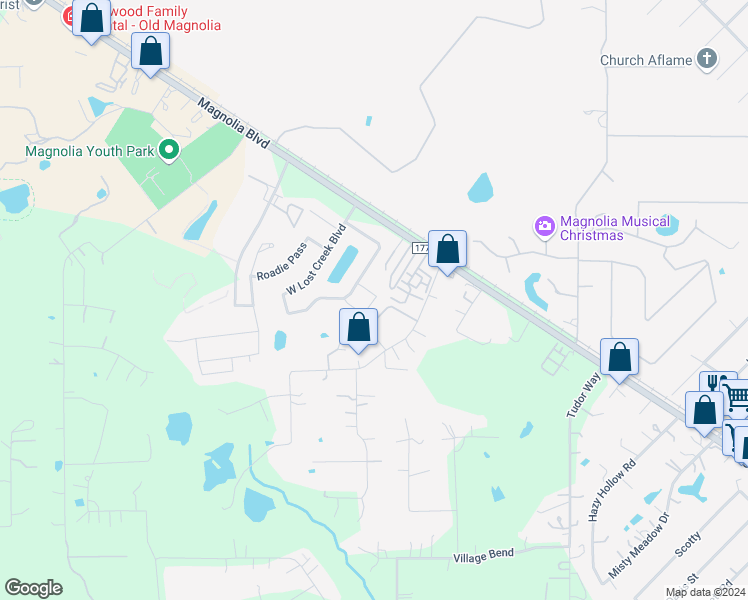 map of restaurants, bars, coffee shops, grocery stores, and more near 30903 Sweetwater Circle in Magnolia