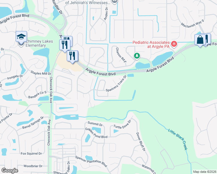 map of restaurants, bars, coffee shops, grocery stores, and more near 8250 Spencers Trace Drive in Jacksonville