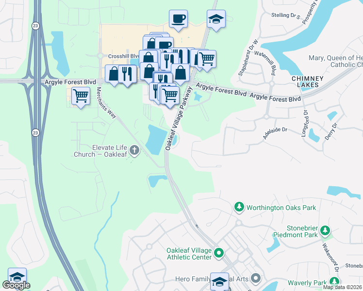 map of restaurants, bars, coffee shops, grocery stores, and more near 8657 Victoria Falls Drive in Jacksonville