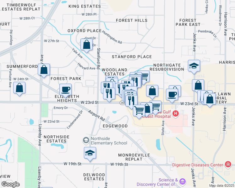 map of restaurants, bars, coffee shops, grocery stores, and more near 764 West 23rd Street in Panama City
