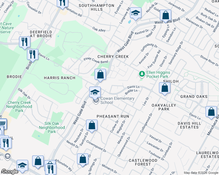 map of restaurants, bars, coffee shops, grocery stores, and more near 2918 Zeke Bend in Austin