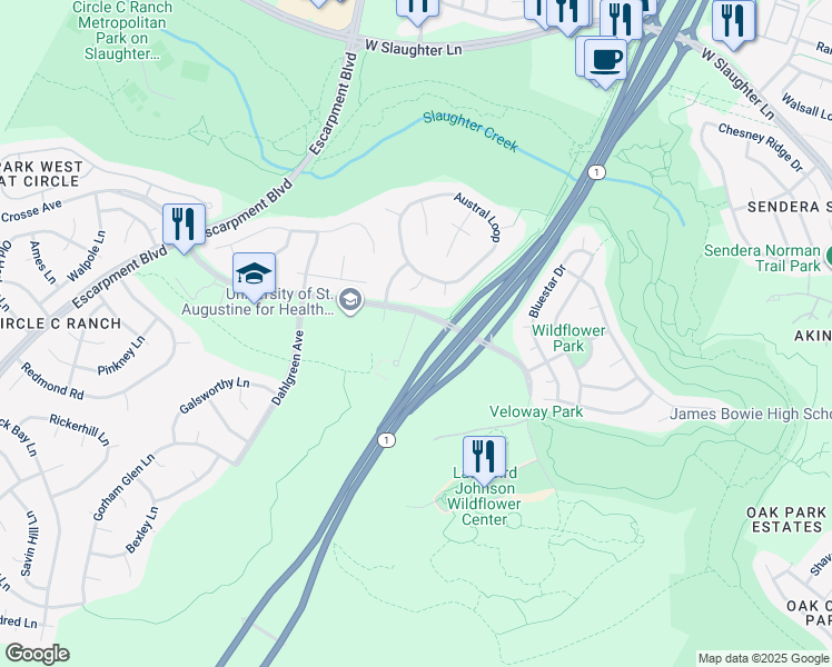 map of restaurants, bars, coffee shops, grocery stores, and more near 5315 La Crosse Avenue in Austin