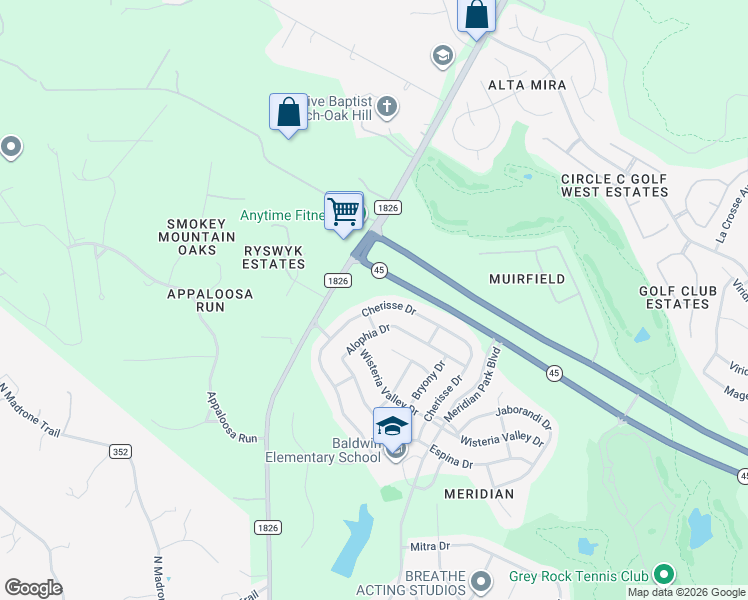 map of restaurants, bars, coffee shops, grocery stores, and more near 11501 Cherisse Drive in Austin