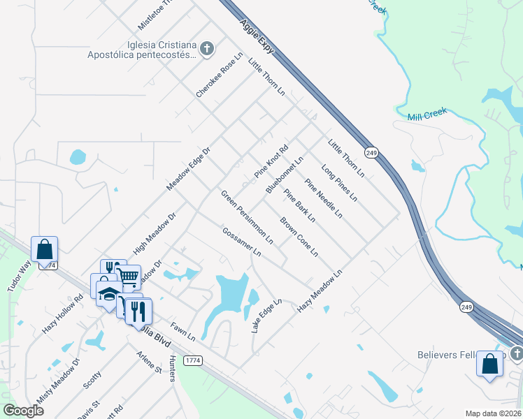 map of restaurants, bars, coffee shops, grocery stores, and more near 30910 Bluebonnet Lane in Magnolia