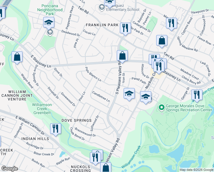 map of restaurants, bars, coffee shops, grocery stores, and more near 5702 Creekbranch Cove in Austin