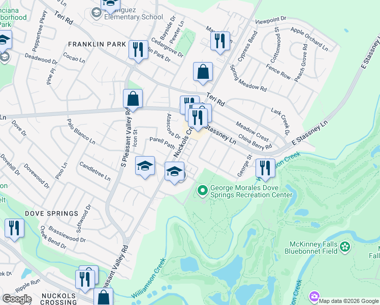 map of restaurants, bars, coffee shops, grocery stores, and more near 5901 Juniper Junction Lane in Austin