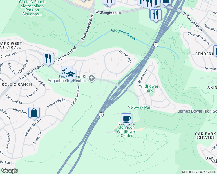 map of restaurants, bars, coffee shops, grocery stores, and more near 5315 La Crosse Avenue in Austin