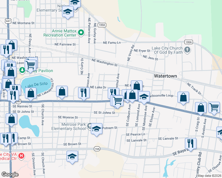 map of restaurants, bars, coffee shops, grocery stores, and more near 946 NE Jenkins Ln in Lake City