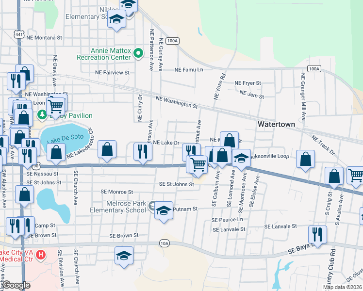 map of restaurants, bars, coffee shops, grocery stores, and more near 946 NE Jenkins Ln in Lake City