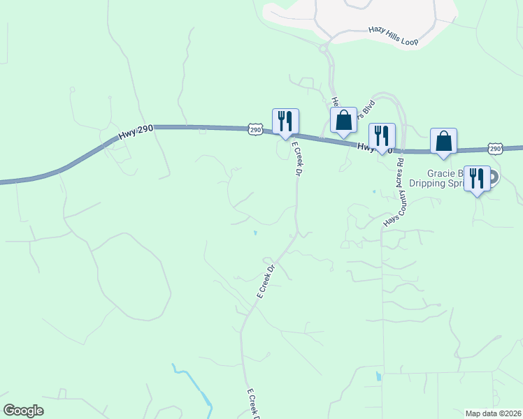 map of restaurants, bars, coffee shops, grocery stores, and more near 2225 Upper Branch Cove in Dripping Springs
