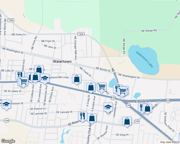 map of restaurants, bars, coffee shops, grocery stores, and more near 139 Northeast Track Drive in Lake City