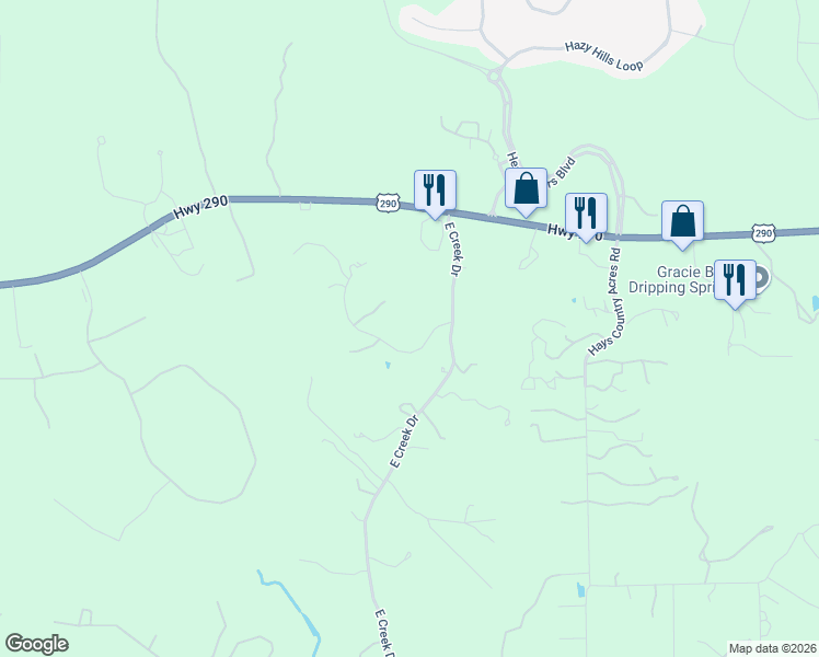map of restaurants, bars, coffee shops, grocery stores, and more near 2225 Upper Branch Cove in Dripping Springs