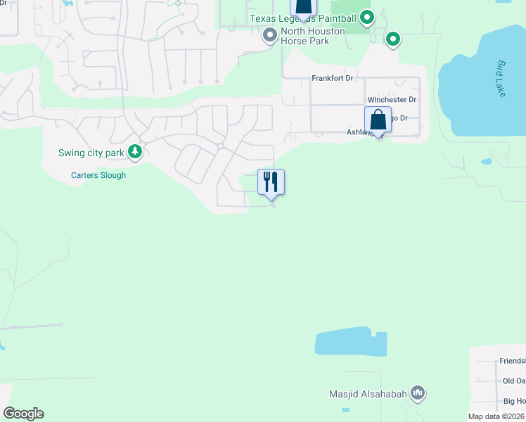 map of restaurants, bars, coffee shops, grocery stores, and more near 1202 Ashland Drive in Conroe